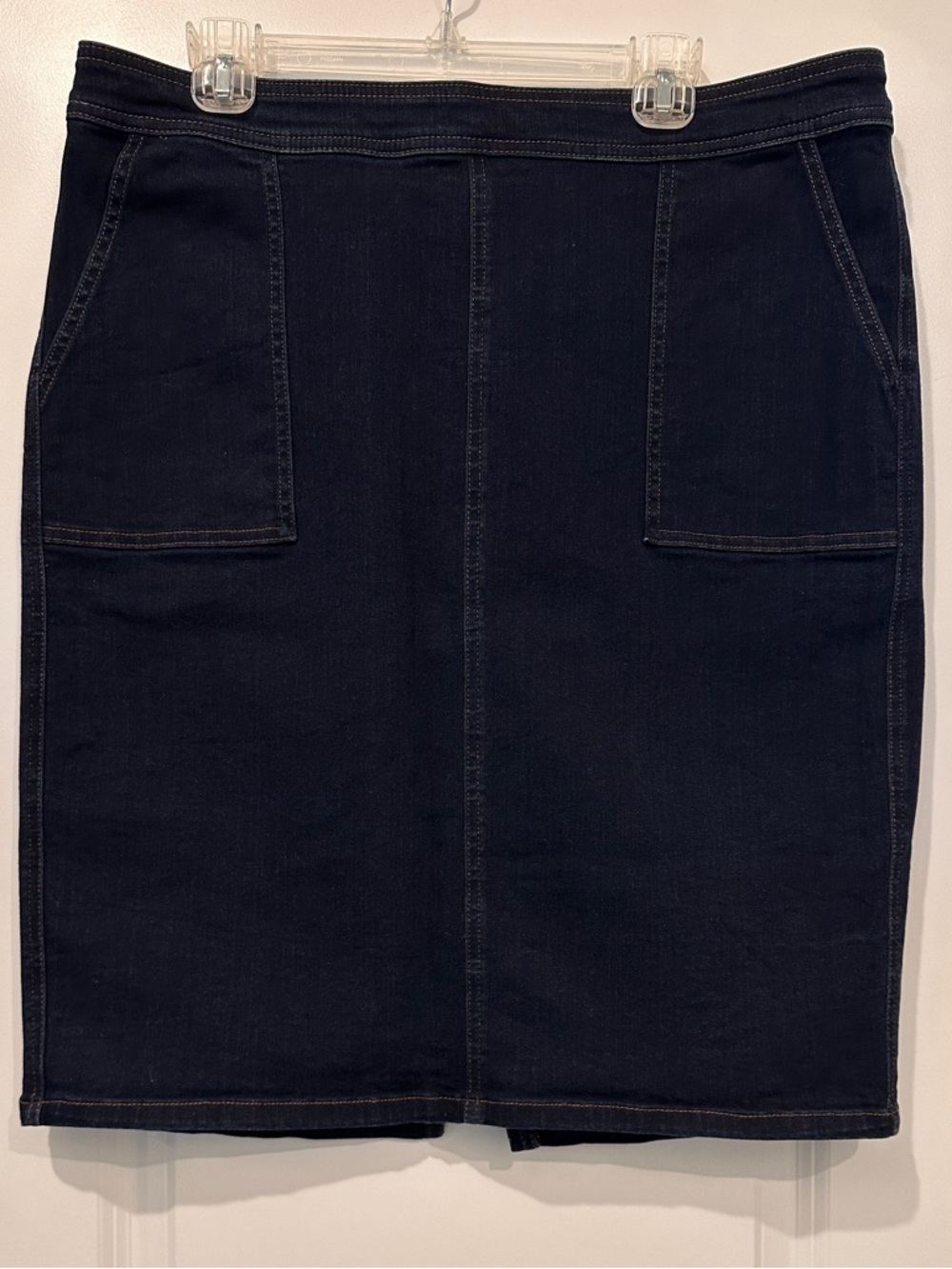 Lands' End Dark Blue Denim Pencil Skirt with Front Patch Pockets
